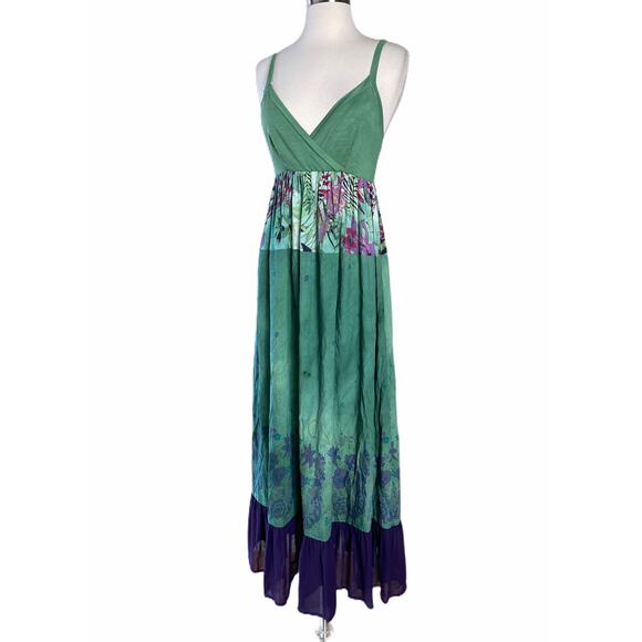 Resort Dress by T. ZOVICH Maxi Dress Mixed Media Green Floral V-Neck Spaguetti M - Picture 10 of 15